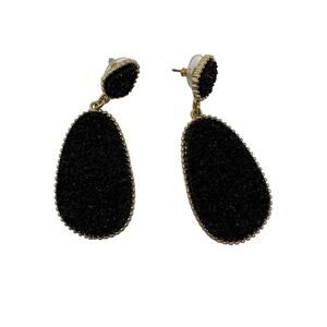 Sugarfix Druzy Drop Earrings Black Oval Shaped Gold Tone Hardware
